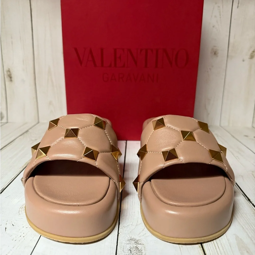 Valentino Garavani Nappa Roman Stud Platform Slide Sandals Sz 40.5 / 10.5 - Picture 5 of 14